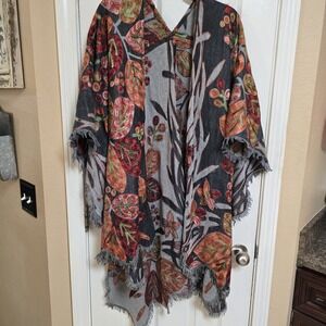 ART TO WEAR EMBROIDERED PASHMINA 100% WOOL RUANA SHAWL BY ANU